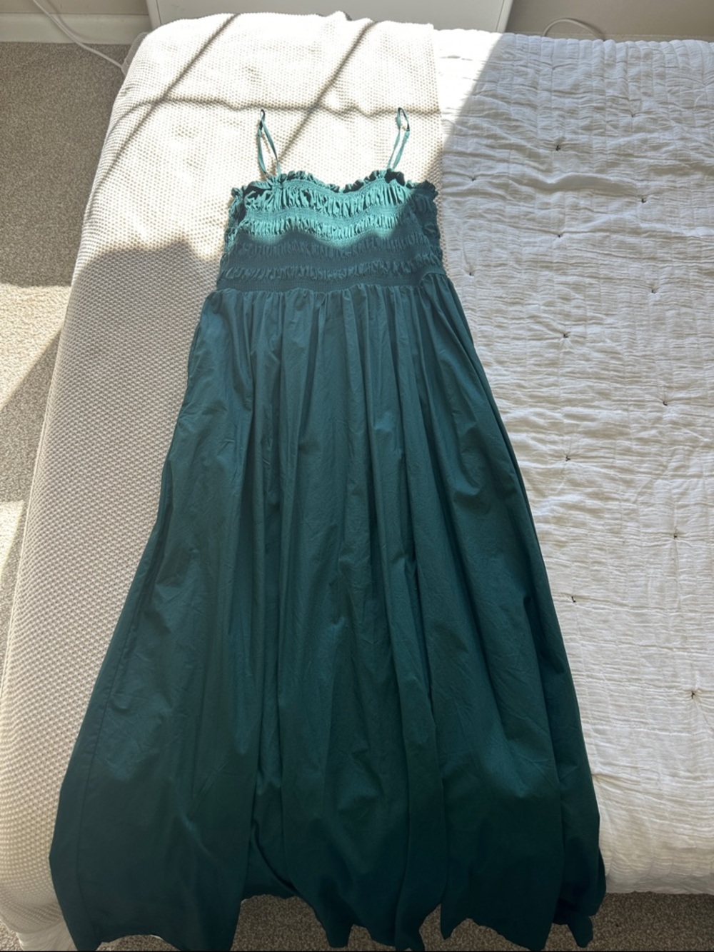 LOFT Teal Green Maxi Dress with Smocked Bodice